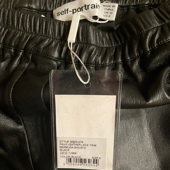 self-portrait Bermuda Faux Leather Lace Trim Shorts - Picture 9 of 10